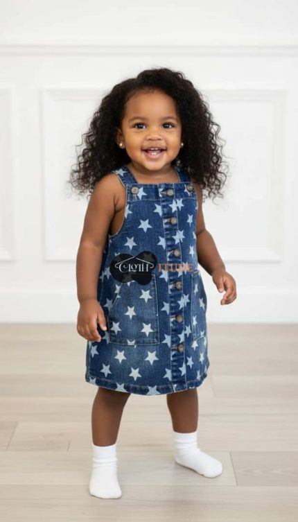 Product star inscribed girls jean denim Dress