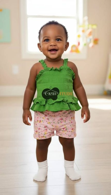 2n1 Girls Strapped hand peplum top with floral short