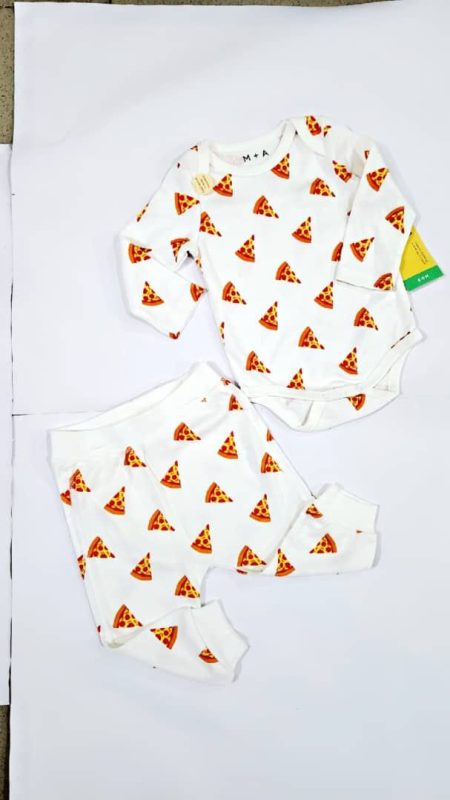 2-in-1 Unisex Joggers Set with Pizza Design – White & Red (Code: CKMAOB)