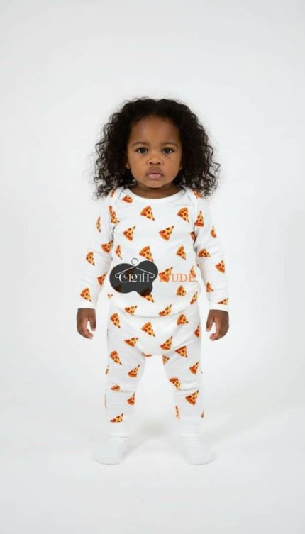 2-in-1 Unisex Joggers Set with Pizza Design – White & Red (Code: CKMAOB)