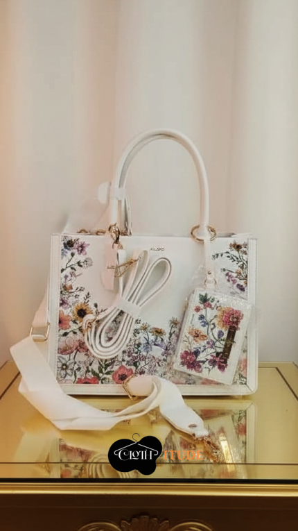ALDO Vintage White Flower printed satchel Bag 