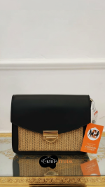 justfab women black/woven clutch purse with gold hardware